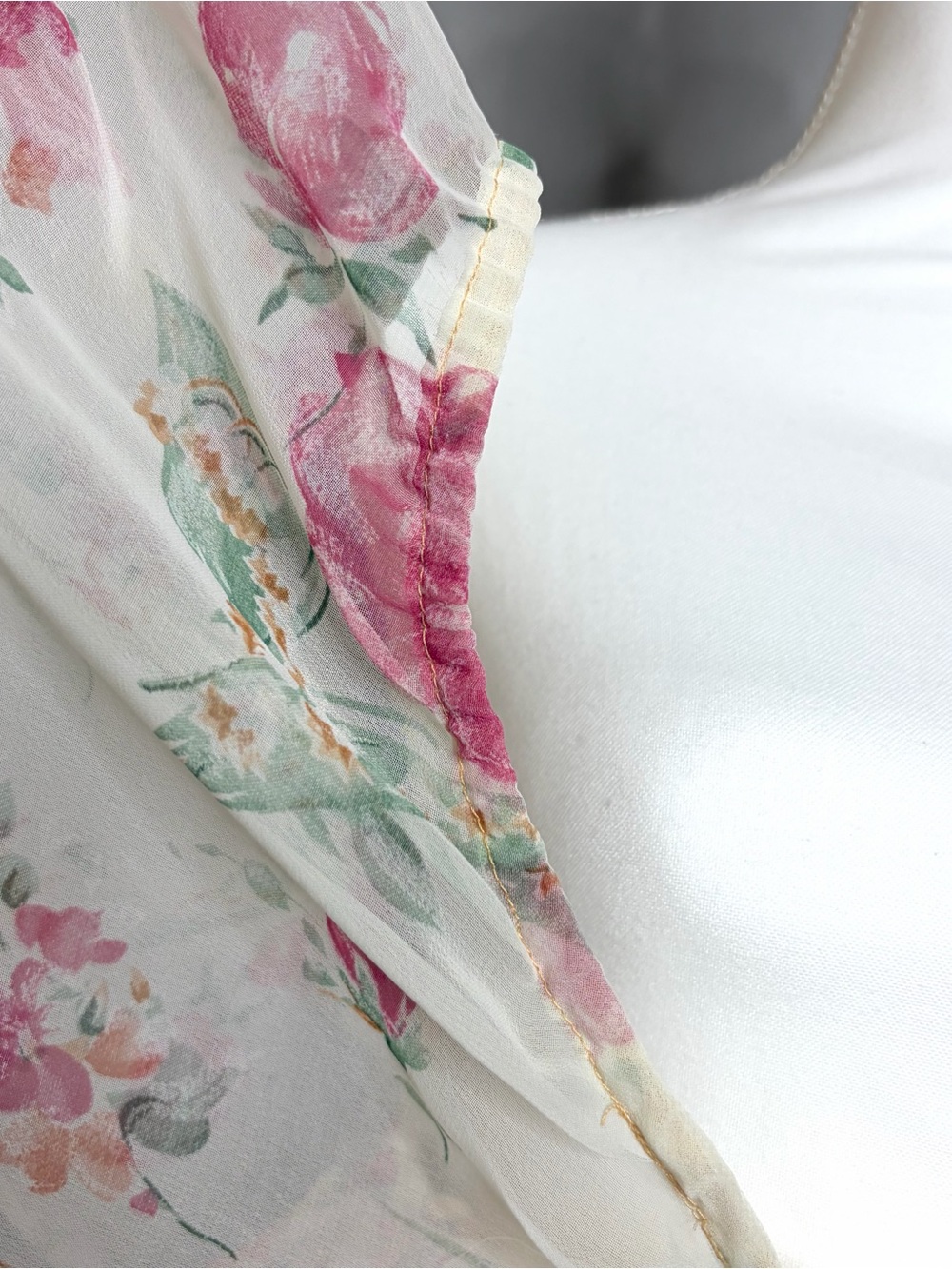 Vintage 70s Floral Maxi Dress Ivory Pink Tiered Ruffle Cottagecore Prairie Gown - Picture 6 of 11